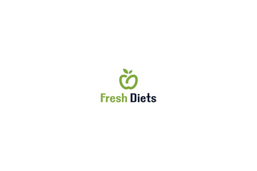 Line art simple green color fresh apple diet logo 