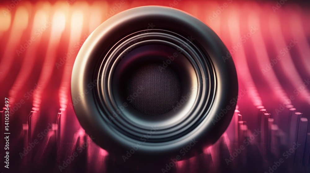 Poster a close up view of a dark speaker with concentric circles