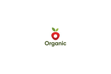 Red Apple letter o organic fruits natural logo 