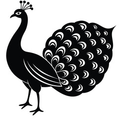Elegant peacock silhouette with luxurious tail feather, peacock silhouette silhouette