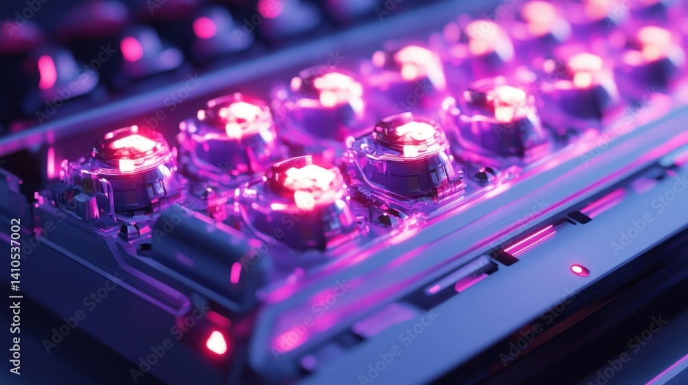 Poster close up view of illuminated keyboard buttons and components