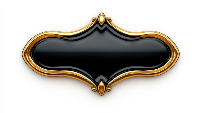 A luxury executive nameplate in gold and black with bold typography on an ideal white background.