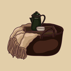 Basket with kettle and blanket