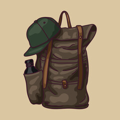 Large travel backpack with cap