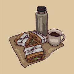 Picnic trip sandwiches and coffee