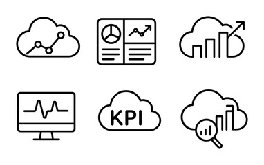 Obraz premium outline vector icons of heart in technology: AI love icon, robot with heart, heart in cloud, server with heart, smart heart, tech interface, data love, analytics heart. set of line style icons in a
