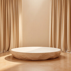 Fototapeta premium Minimalist natural stone pedestal in a serene beige room