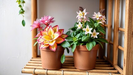 Elegant Pink and Gold Succulents on Bamboo Shelf