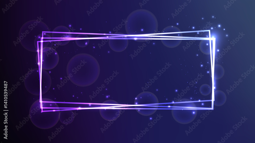 Poster neon rectangular frame with shining effects and sparkles