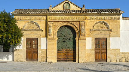 Naklejka premium Historic Stone Building With Ornate Archway In Spanish Town