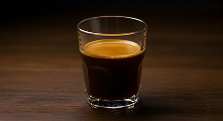 Freshly Brewed Espresso Single Shot Served In A Modern Glass