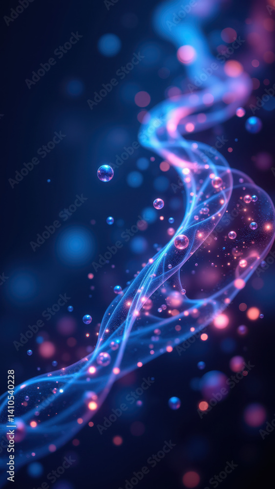 Aufkleber a colorful abstract representation of glp1 with flowing lines and bubbles against a dark background.