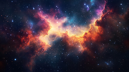 Fototapeta premium vibrant cosmic nebula with swirling colors of orange, red, and blue set against starry background, creating mesmerizing celestial scene