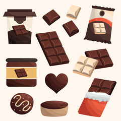 Set of icon elements of Desserts, Chocolate, White Chocolate, Dark Chocolate, Vector Illustration