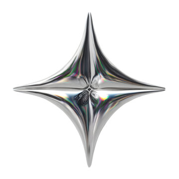 3D chrome y2k abstract star isolated on background