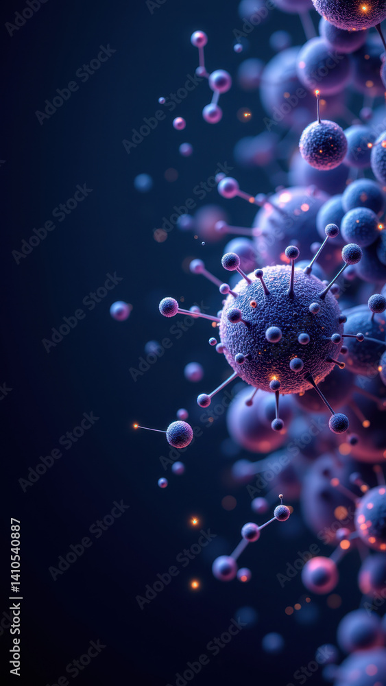 Poster a magnified view of a glp-1 molecule with its complex structure highlighted, set against a dark back
