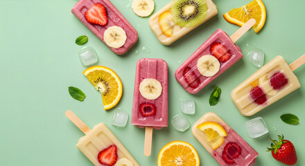 Naklejka premium Fruity Popsicles Bursting With Summer Flavors For Refreshing Treats