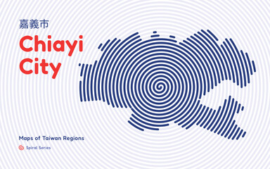 Naklejka premium Chiayi City in Taiwan, Circular Spiral Style Urban Map
