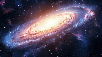 Fototapeta premium A stunning view of a spiral galaxy in deep space, highlighting bright stars and beautiful cosmic colors for your projects.