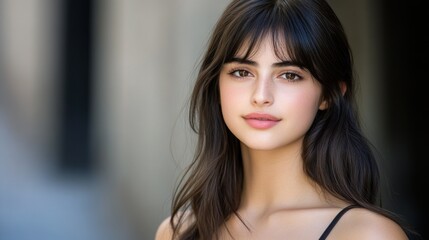 A beautiful young woman with dark hair and a pleasant expression