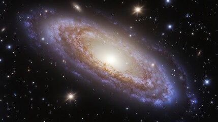 Fototapeta premium A stunning view of a spiral galaxy shining in the cosmos. Stars twinkle amid the dark space. Explore the beauty of the universe and beyond.