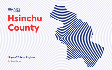 Naklejka premium Abstract Map of Hsinchu County in a Circular Spiral Pattern. Taiwan regions map