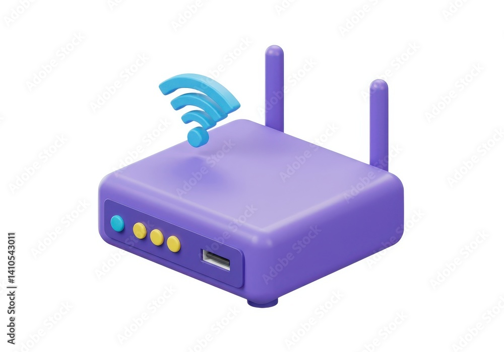 Poster wireless router modem internet connection device antenna isolated on background