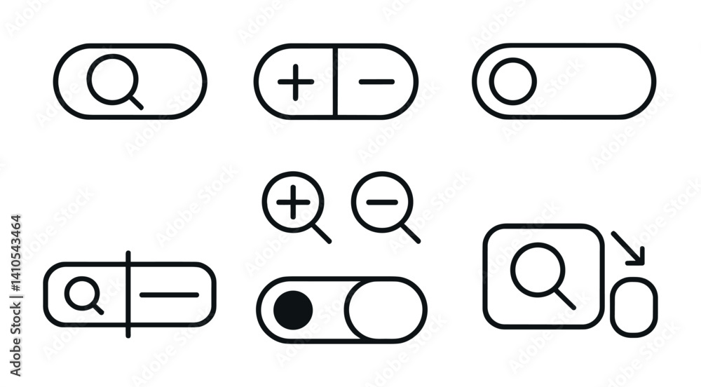 Poster outline vector icons of map interface tools: draw route, measure distance, area selector, layer togg