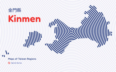 Naklejka premium Abstract Map of Kinmen Island in a Circular Spiral Pattern. Taiwan region map
