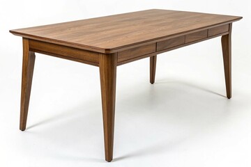 Modern brown wooden table isolated on white background