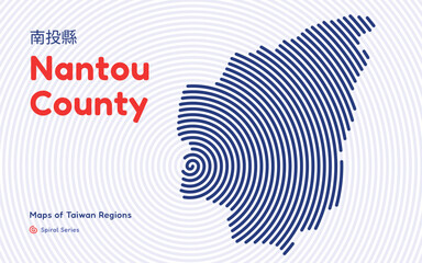 Naklejka premium Abstract Map of Nantou County in a Circular Spiral Pattern. Taiwan region map