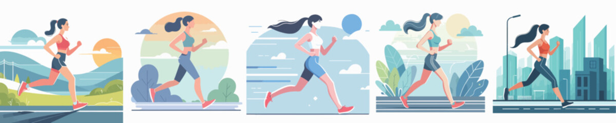 Vector of a woman using a treadmill.