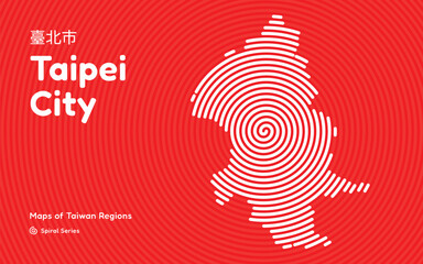 Abstract Map of Taipei City in a Circular Spiral Pattern with a Capital HighlightTaiwan region map