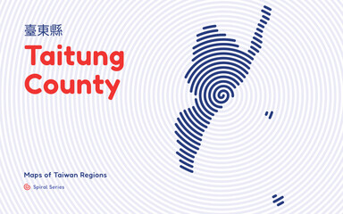 Abstract Map of Taitung County in a Circular Spiral Pattern Taiwan region map