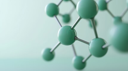 Obraz premium A close-up of a green molecular structure, showcasing interconnected atoms and bonds in a soft-focus background.