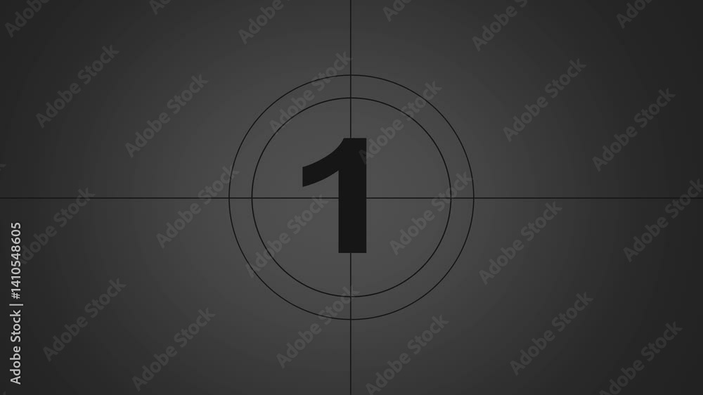 Poster countdown movie from 5 to 0 number. old film movie timer count in grey retro style. movie-style coun