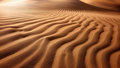 Rippling sand dunes with wind patterns in arid desert landscape