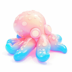 Colorful, soft octopus toy on a white isolated background.
