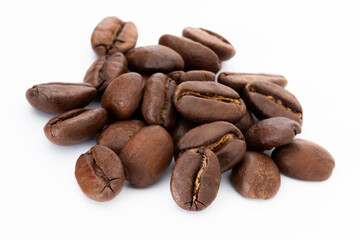 Close-Up Photograph of Pile Coffee Beans on White Background
