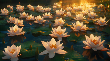 Ethereal Dawn: The Captivating Elegance of Lilies Unveiling in a Golden Morning Hues