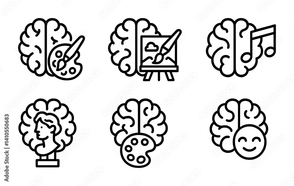 Poster outline vector icons of creative notes: idea bubble, concept sketch, lightbulb note, project draft, 