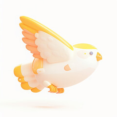 Colorful cartoon bird flying in the air with a bright and playful design.