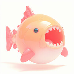 Colorful cartoon fish with a playful design, white isolate background.