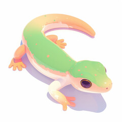 Colorful cartoon gecko, white isolated background.