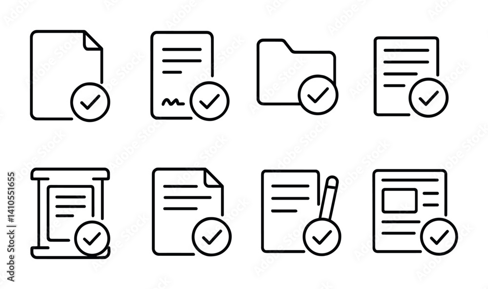 Poster outline vector icons of profile verification steps: id upload, selfie check, email code, phone verif