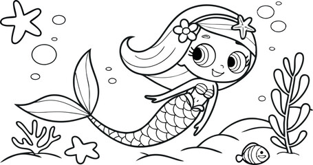 Fototapeta premium Adorable Mermaid Vector Symbol for Kids.eps
