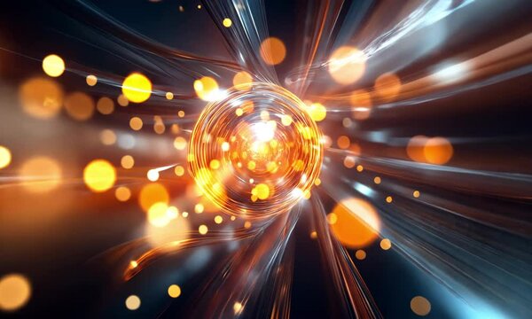 Visualize a particle accelerator experiment demonstrating relativistic effects, realistic, very detailed