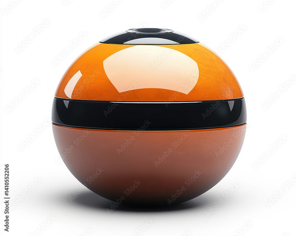 Poster orange and black spherical object isolated on white background front view
