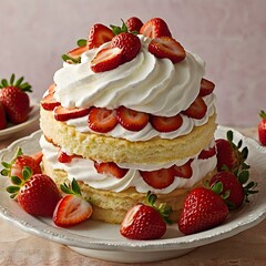 Strawberry Shortcake Stack with Whipped Cream and Fresh Berries