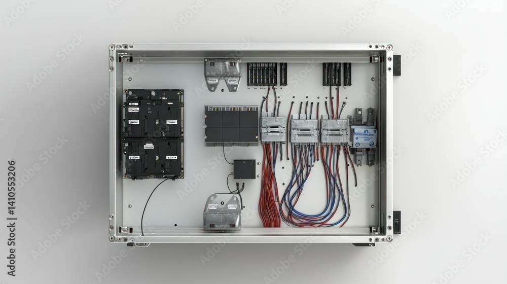 Poster inside of a control panel with multiple electronic components
